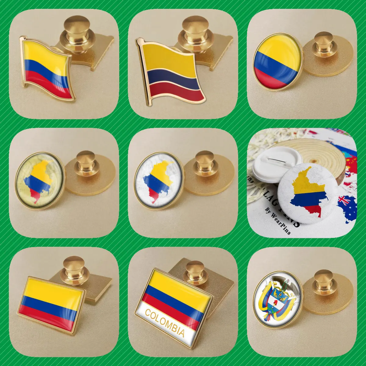 Colombia Colombian Map Flag National Emblem National Flower Brooches Badges Lapel Pins