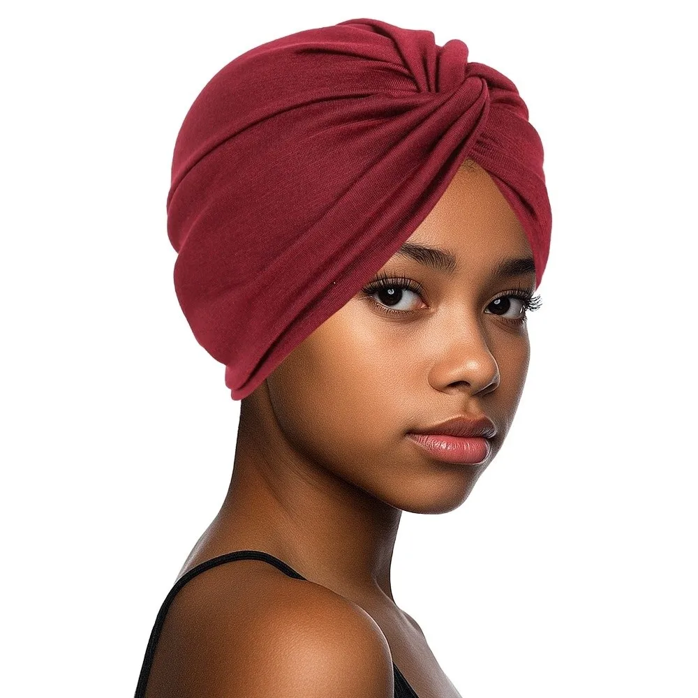 

Fashion Vintage Hijab Caps Wrap Style Soft Polyester Twist Knot Turban Hat Elastic Breathable Cancer Chemo Hat Women Headwear