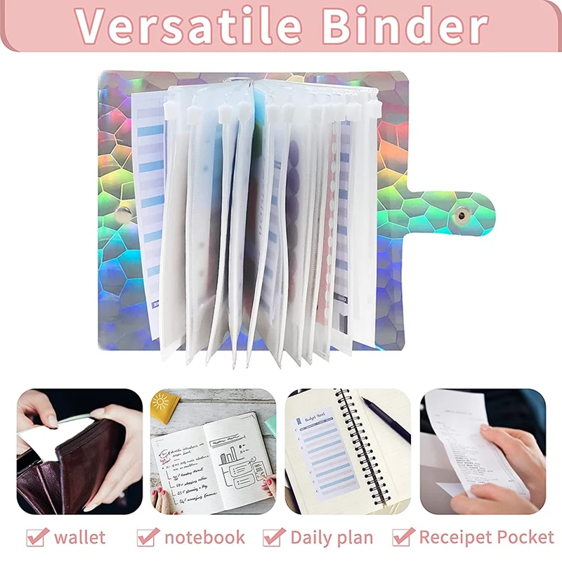 Kantong penyimpanan Binder anggaran, 12 amplop ritsleting transparan, dompet saku Binder, buku catatan perencanaan anggaran
