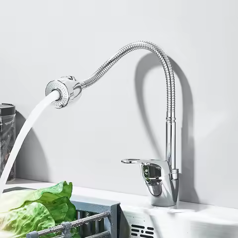 2 Modes Kitchen Faucet 304 Stainless Steel Faucet Flexible 360° Rotation Chrome Kitchen Sink Faucet Deck Mount Cold Hot Water