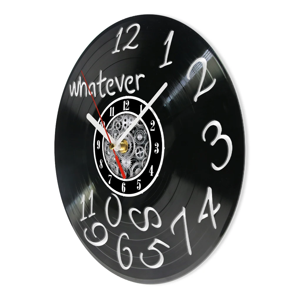 Whatever Vinyl Record Wall Clock With Scrambled Numbers For Living Room Inspirational Wall Art Decor Vinyl Disk Crafts Clock