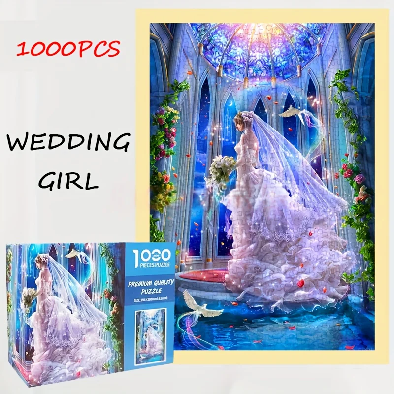

1000PCS Wedding Girl mini piece Puzzle 38x26cm Vintage Lace Bridal Portrait, Romantic Floral Dress Elegant Wedding Decor Gift