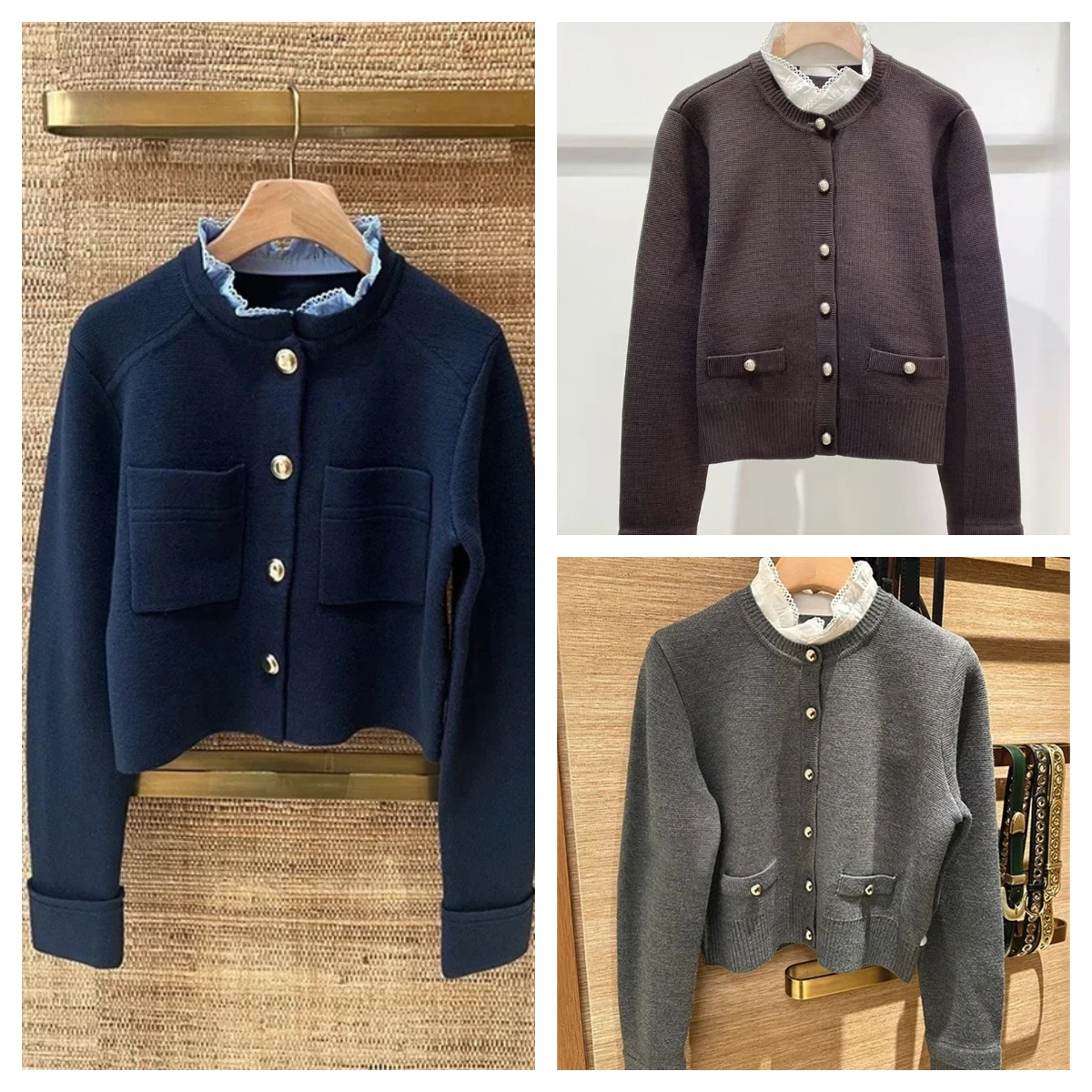 2 Colors Women's Fashion Knitted Cardigan Long Sleeve Contrasting Color Turtleneck Female Casual Sweater Coat Top