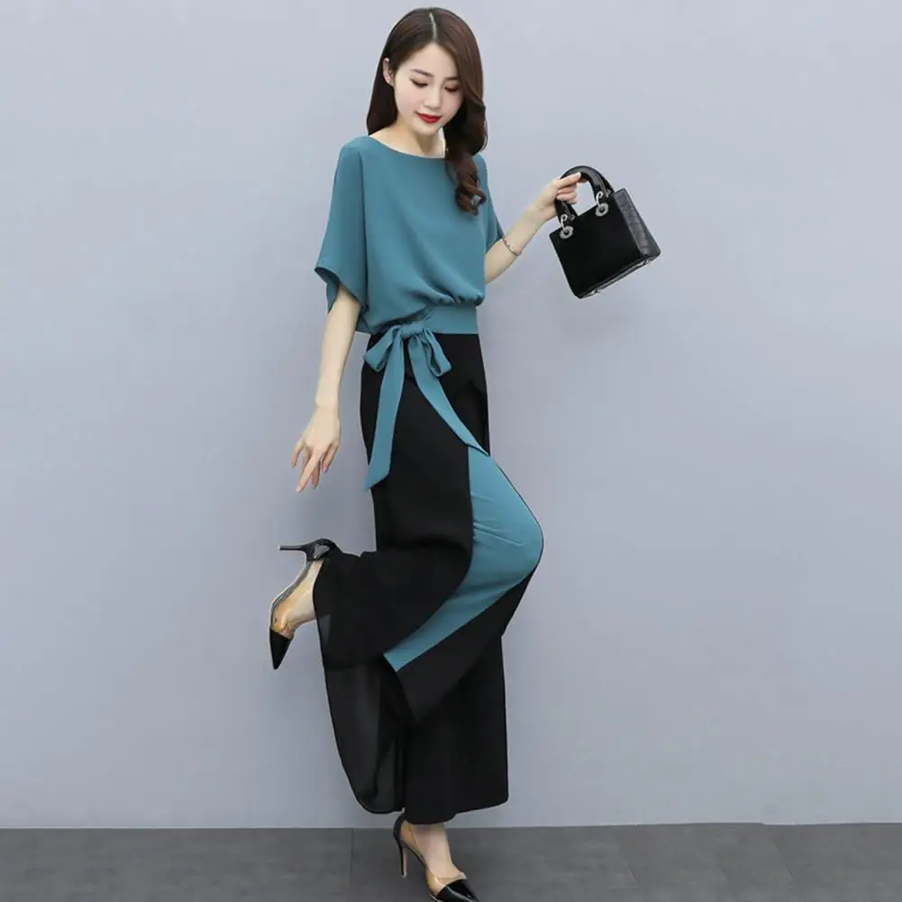 Elegant Top Pants Set  Breathable Temperament Women Trousers  Summer Two-pieces Women Top Pants Set