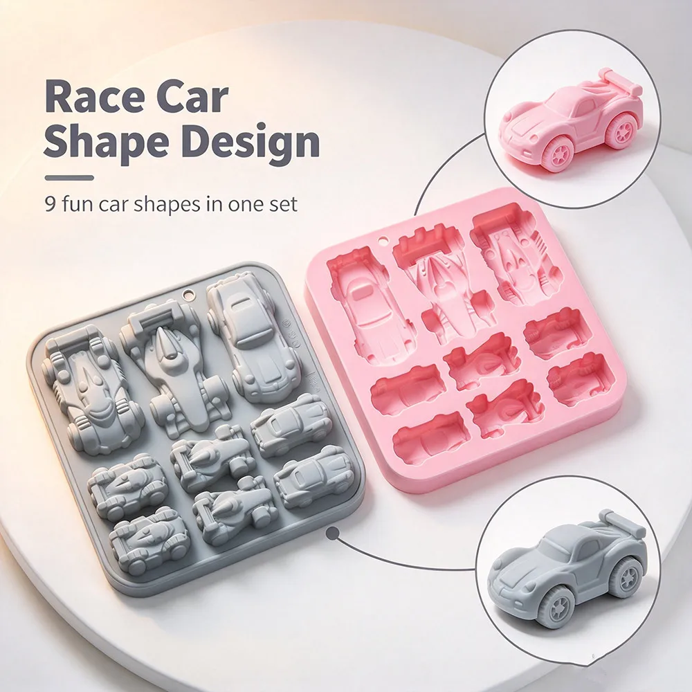 Race Car Silicone Molds Vehicle Shapes Including Sports Car,Racing Cars for Chocolate Food Grade BPA Free Non-stick Baking Pan