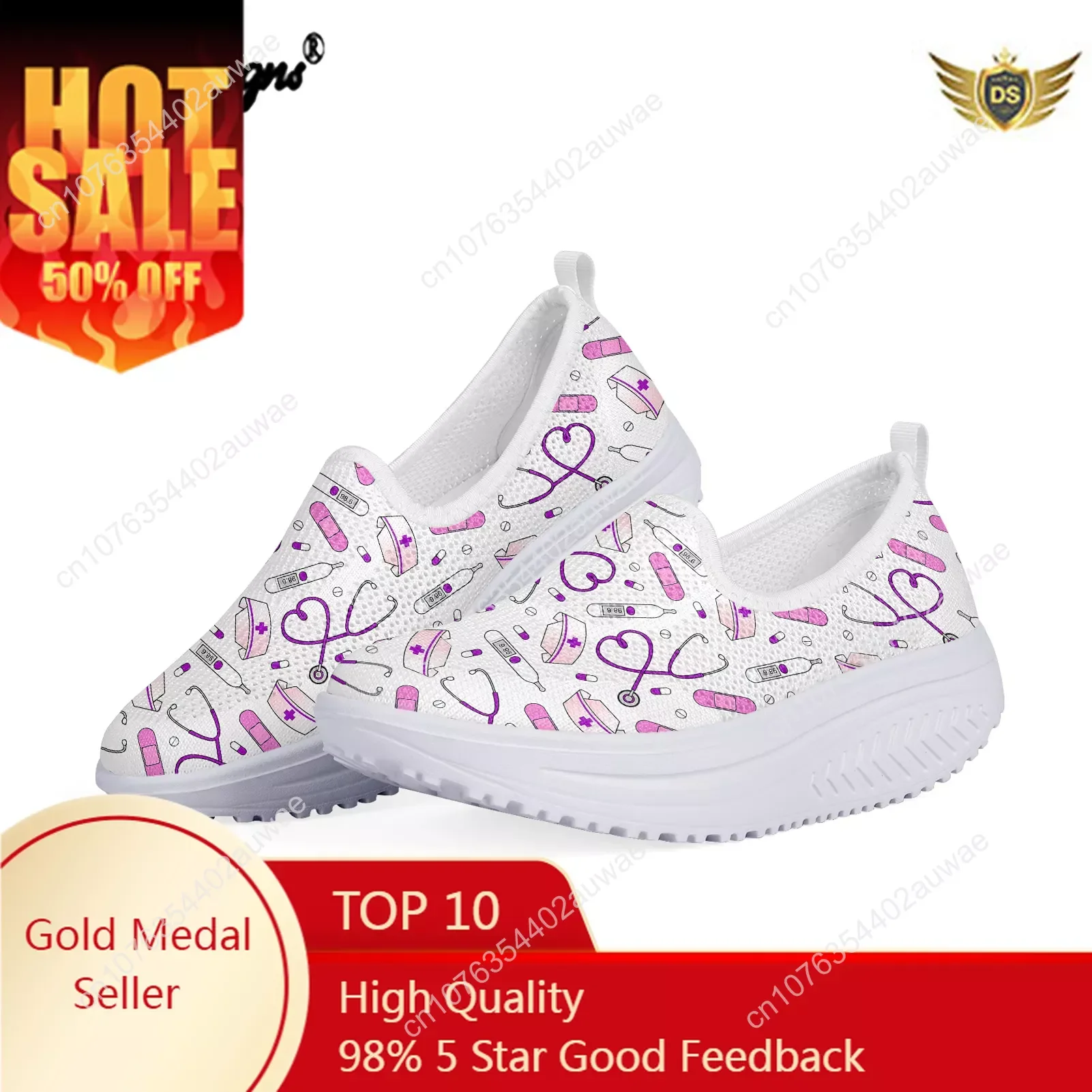 

Women's Sneakers Blue Medicine Nurse Prints Platform Toning Wedge Light Weight Zapatillas Sports Shoes For Woman