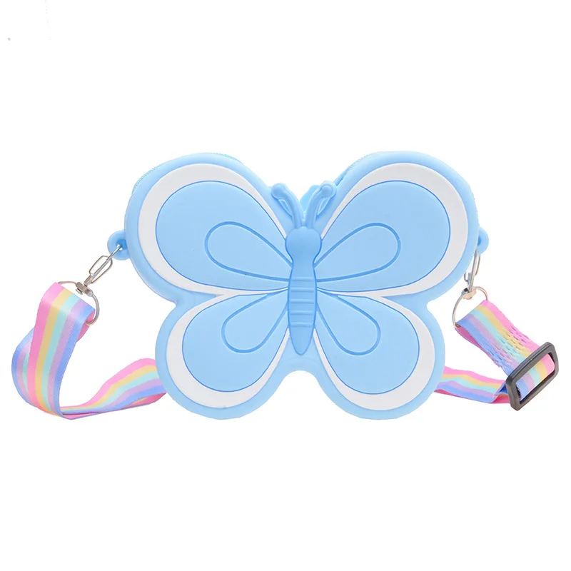 Sac à bandoulière en silicone Bowvétérans t pour fille, papillon, dessin animé initié, polyvalent, portefeuille zéro pour enfants