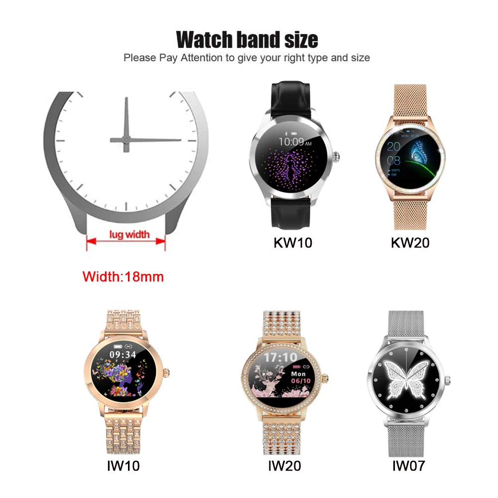 Original QW23สมาร์ทนาฬิกาผู้หญิงสแตนเลส/หนังสำหรับ KW20 KW10 PRO LW10 NY12 NY13 LW20 18มม.