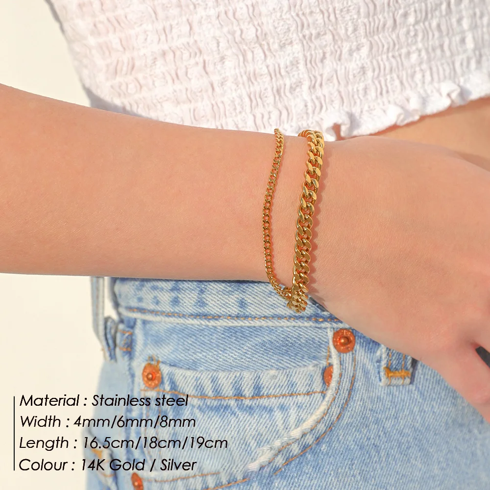 سوار من الفولاذ المقاوم للصدأ من EManco للرجال والنساء ، سلسلة ربط فيجارو للإناث ، أساور ساحرة بلون ذهبي ، هدايا #2