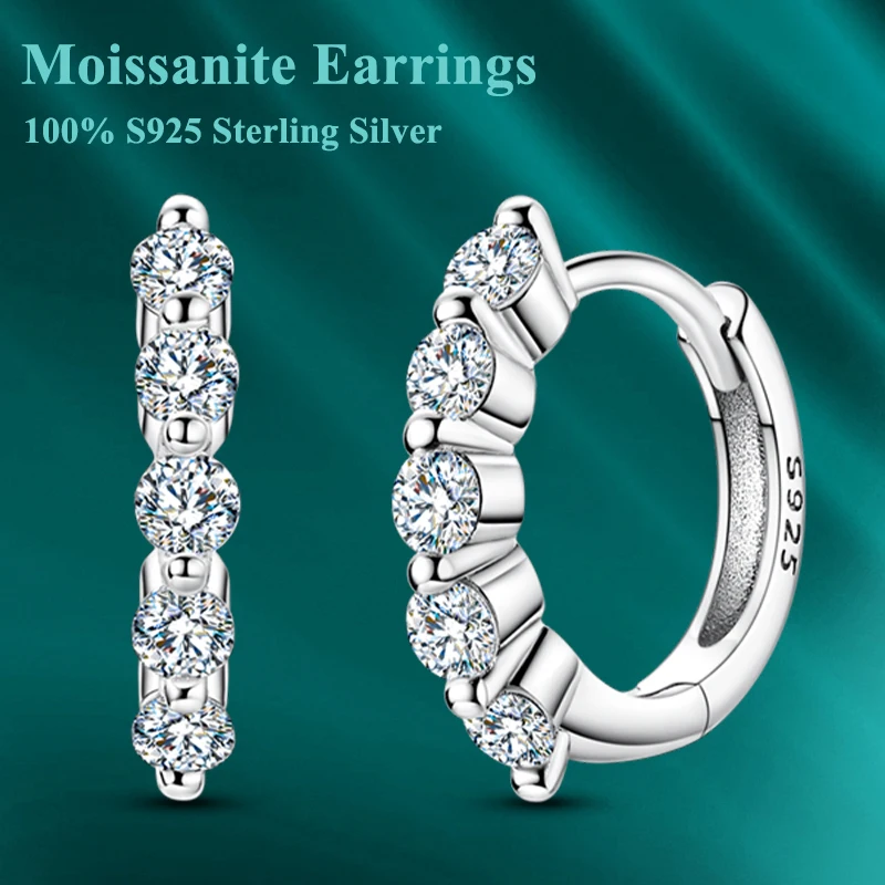 

Total 0.6CT Moissanite Hoop Earring S925 Sterling Silver for Women Classic Sparkling Wedding Engagement Party Earring Jewelry