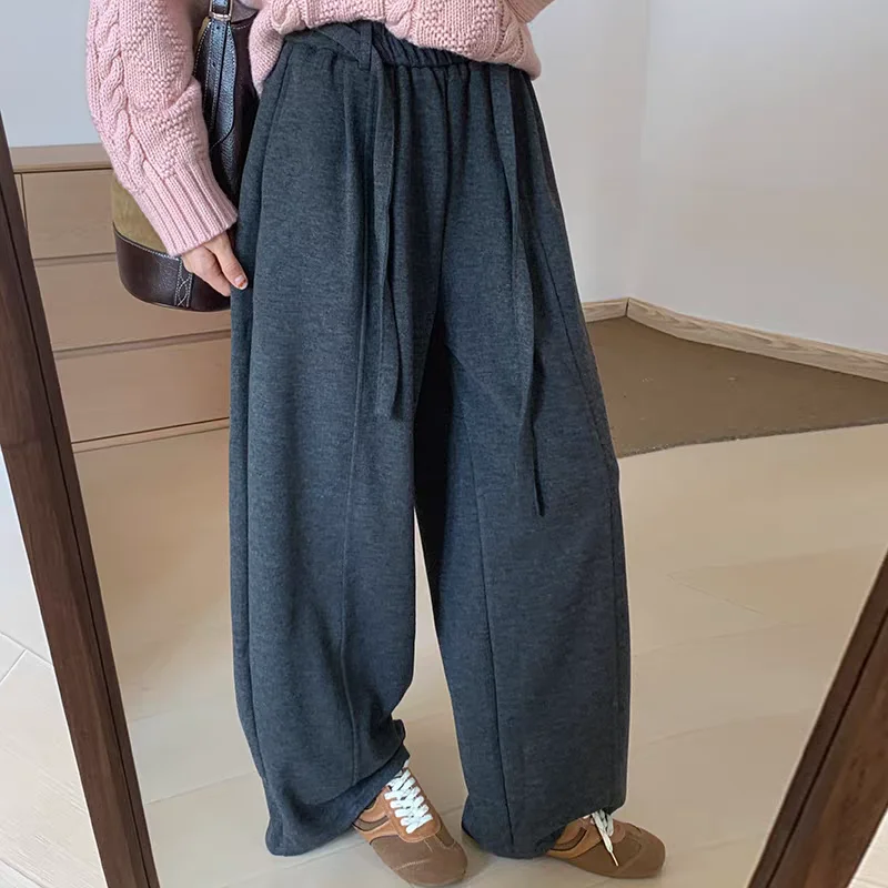 

Универсальные утепленные флисовые брюки в корейском стиле, женские зимние свободные брюки с эластичной резинкой на талии, модные свободные брюки