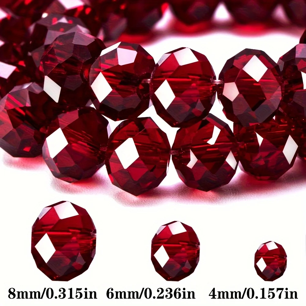 [200 Rote Glasperlen] 200/150/100 Rote Glas-Kristall-Flachperlen |   Mondperlen für DIY-Schmuckherstellung und Weihnachtsdekorationen.
