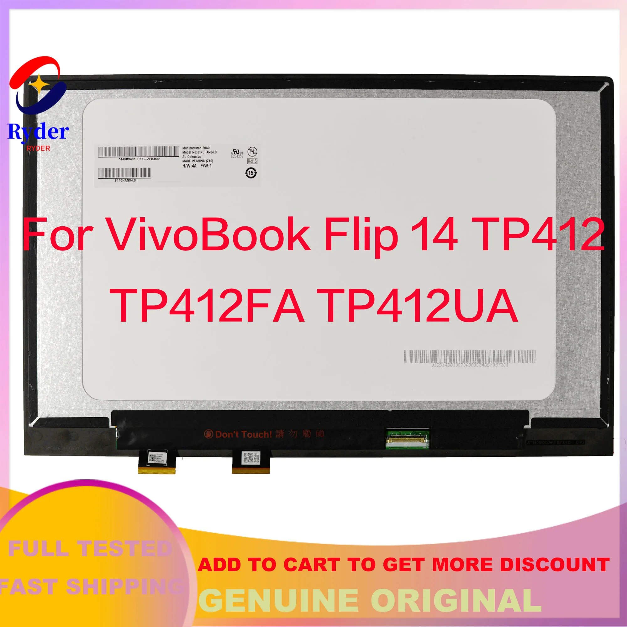 For ASUS VivoBook Flip 14 TP412 TP412U TP412F TP412FA TP412UA 14 Inch FHD 1920*1080 LCD Display Touch Screen Assembly