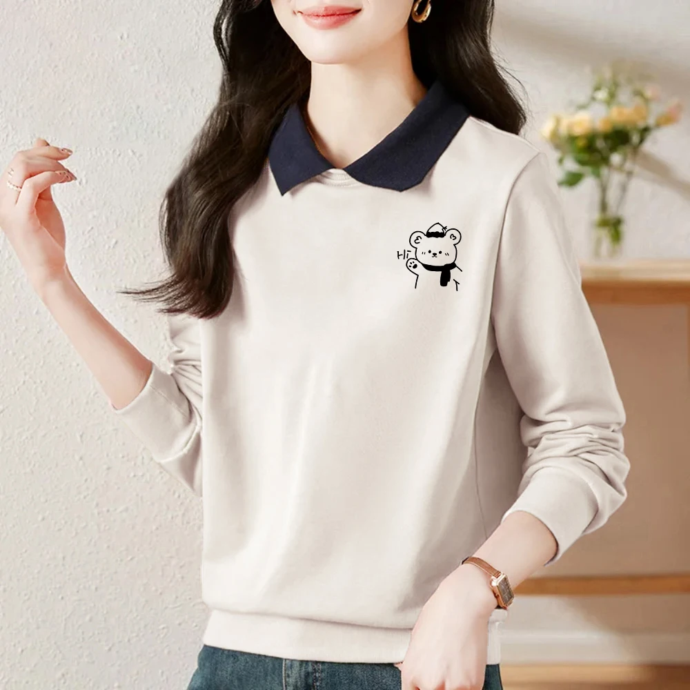 

Японский повседневный хлопковый свитшот для женщин с принтом, облегающий топ без этикетки, на пуговицах, из чистого хлопка, комфортный