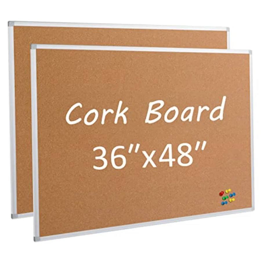 

2 Pack Cork Board Bulletin Board 36 x 48 Silver Aluminium Framed 4x3 Corkboard Office Board for Wall Cork Large Wall Mounted No