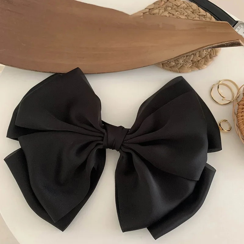 Black Big Size Bow Hair Pin Ribbon Black High Quality Elegant Updo Headwear for Girls Women Hair Accessories