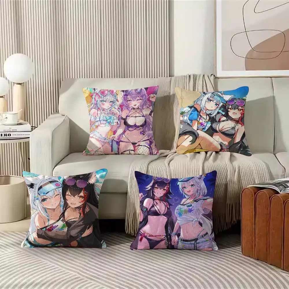 Cute Virtual Entertainer Shirakami Fubuki Girl Pillow Cover Living Room Sofa Cushion Cover Bedroom Room Bed Home Decoration