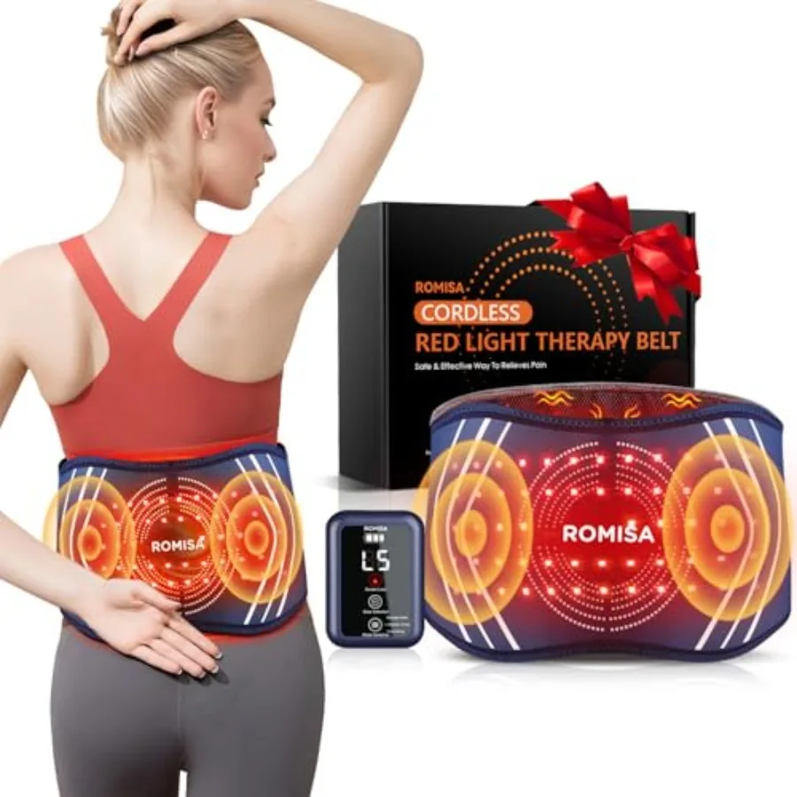

Cordless Red Light Therapy Belt and Back Massager for Relief Infrared Light Therapy Vibration Rechargeable Red Light Therapy De