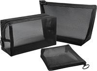 Aosbos 3-Pack Mesh Cosmetic Bag Set - Travel/On-The-Go Makeup Storage, Zipper Closure Small Pouch