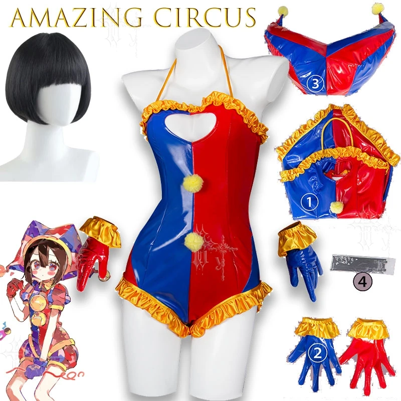 Pomni Fan Swimsuit Cos Outfit With Hat Dial Circus Game Cosplay Costume Suitable For Convention Poot Cartoon Character Halloween