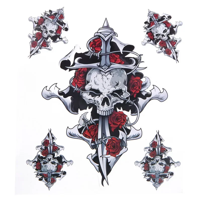 15cm Self-adhesive Red Rose Skull Sticker PVC Sunscreen and Waterproof Car Accessories Stickers on Motorcycle Cover Scratches