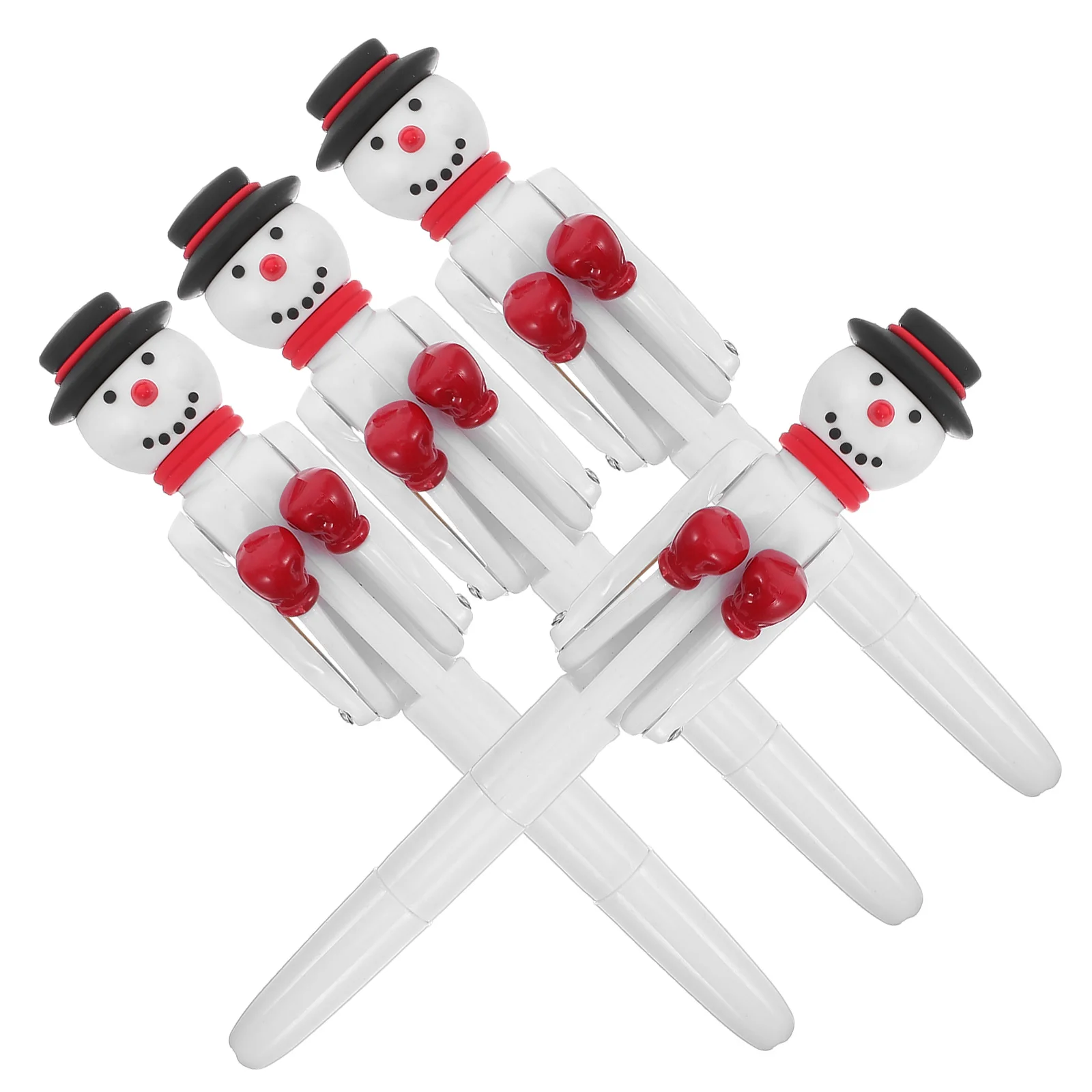 

4 Pcs Snowman Boxing Pen Decompression Funny Gel Fountain Christmas Punching Themed Ballpoint Pens White Pupils