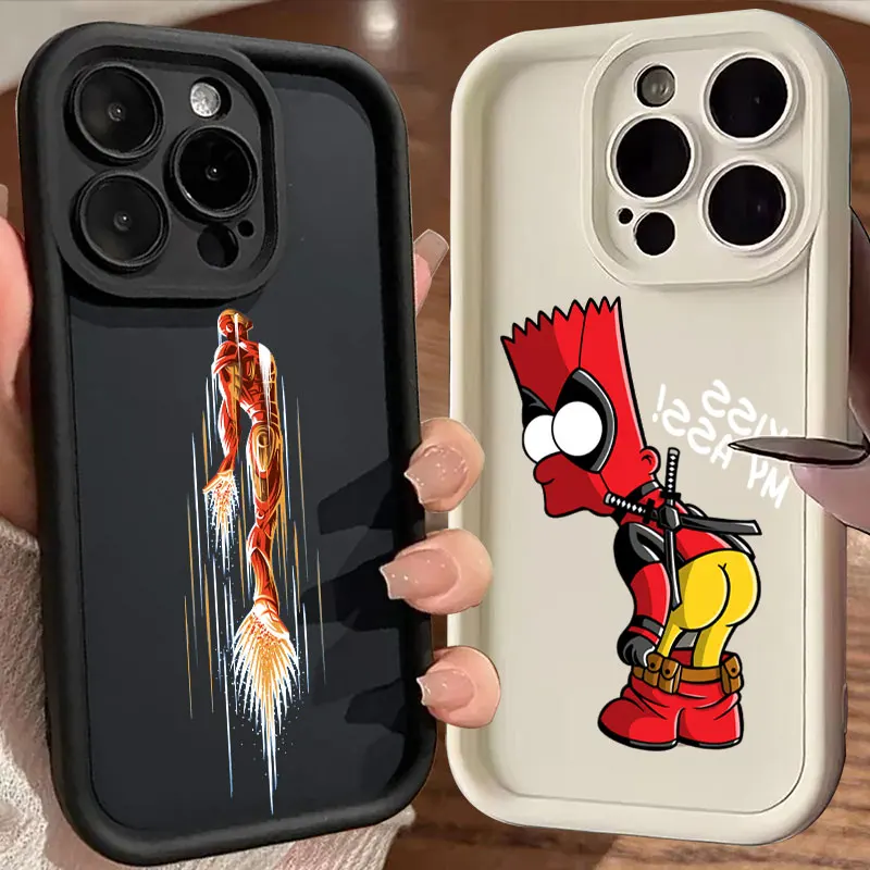 Funny Marvel Comics Ironman Deadpool Cosplay Phone Case for iPhone 16 Cases iPhone 15 14 13 12 Mini 11 Pro Max 16 Plus XS Cover