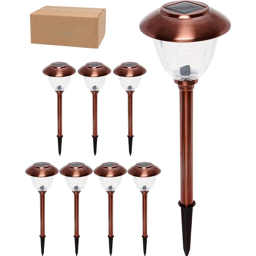 

Solar Lights, 8 PCS, Patterned Glass and Metal Construction Coated in Copper, IP65 Waterproof w/Auto On/Off, Outdoor Solar Light