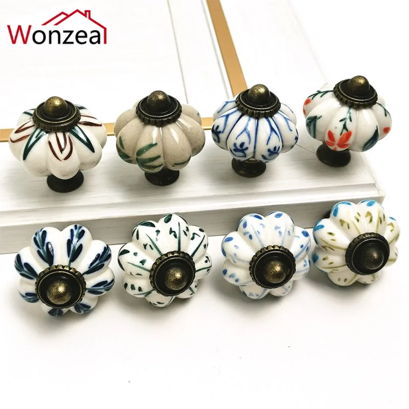 1PCS Ceramic Pumpkin Cabinet Knob Drawer Furniture Handle Dresser Door Pulls For Kitchen Wardrobe Cupboard Hardware Fittings