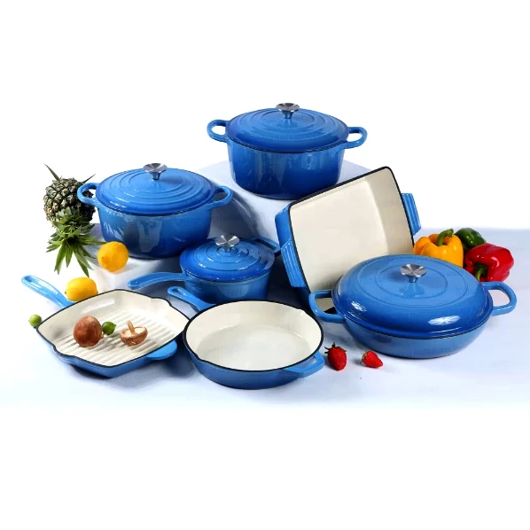 Factory Stock 7PCS Classic Design Cast Iron Enamel Cookware Set Non-Stick Kitchen Storage Granite Pots and Pans for Home Use
