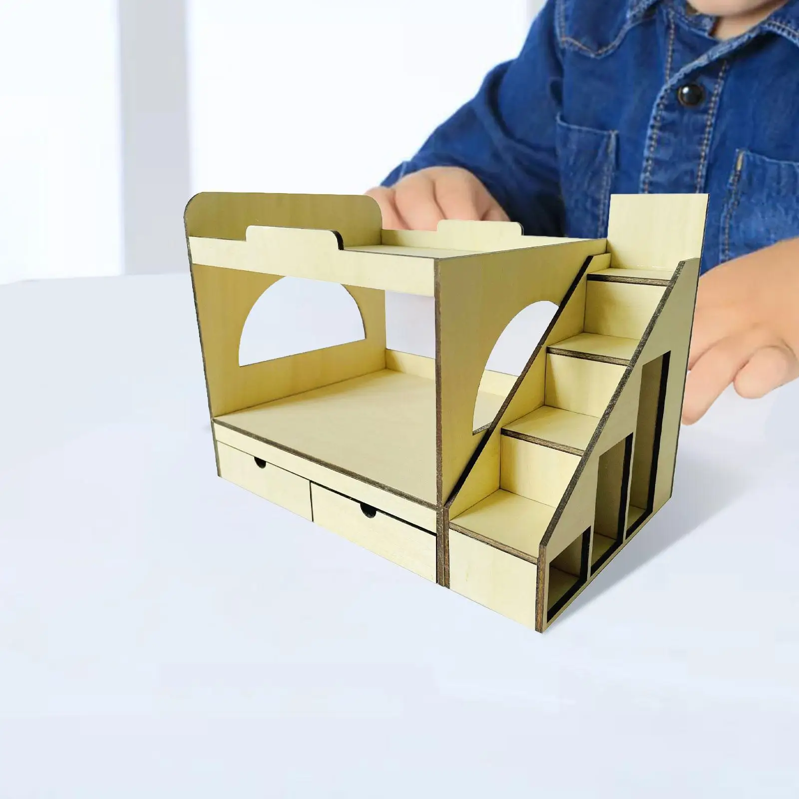 

1:12 Loft Bed Model Pretend Play Miniature Bedroom Furniture for Miniature Scene Building Accessories Architectural Fairy Garden