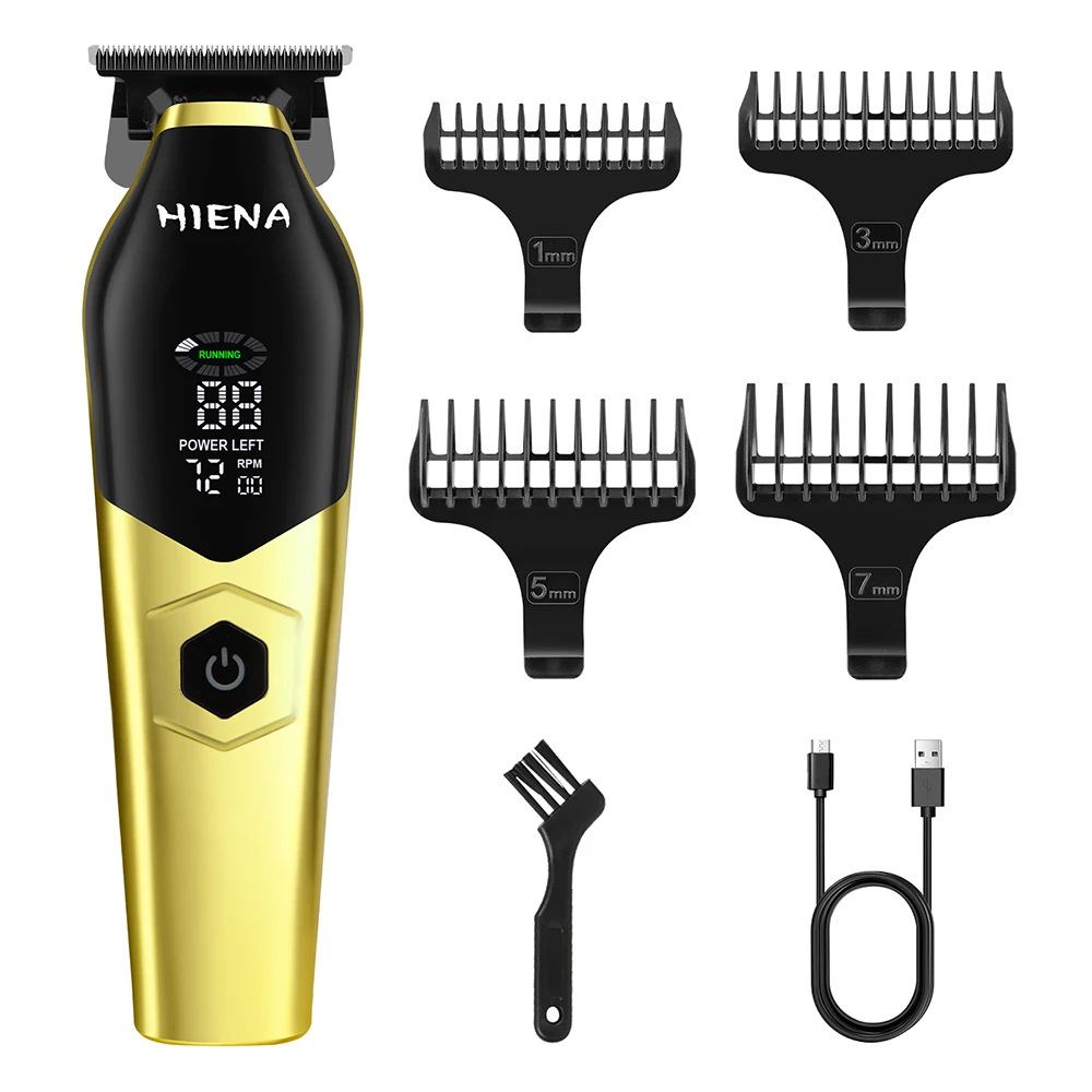 hiena-メンズコードレスバリカン、usb充電式ヘアトリマーキット、ledパワーディスプレイと4つのガイドコーム付き