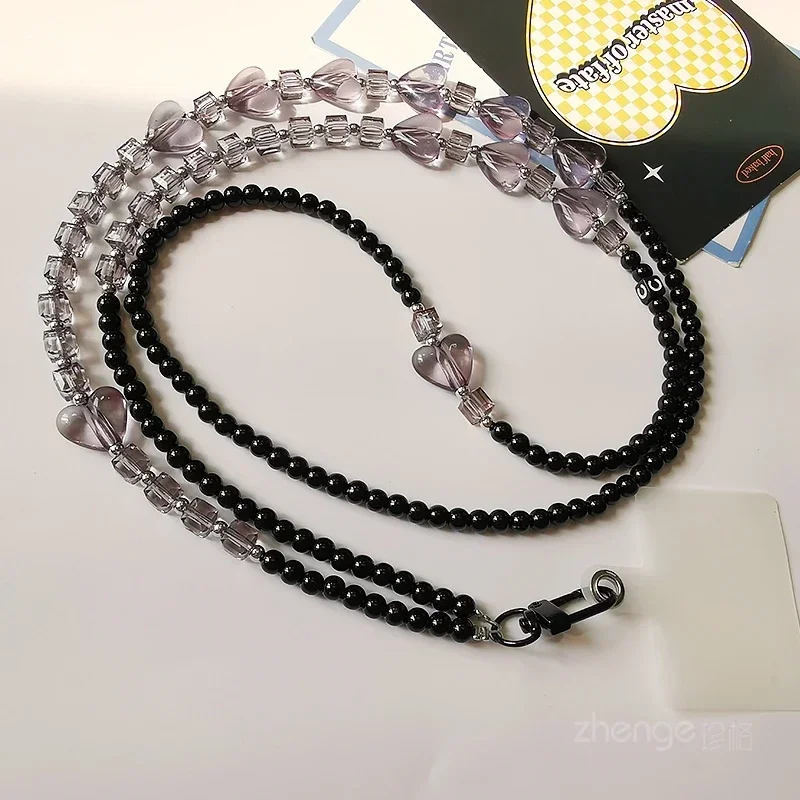 Crystal Love Crossbody Beaded Chain Small Fresh Hanging Neck Back Chain Long Clip Type Mobile Phone Case Universal Rope