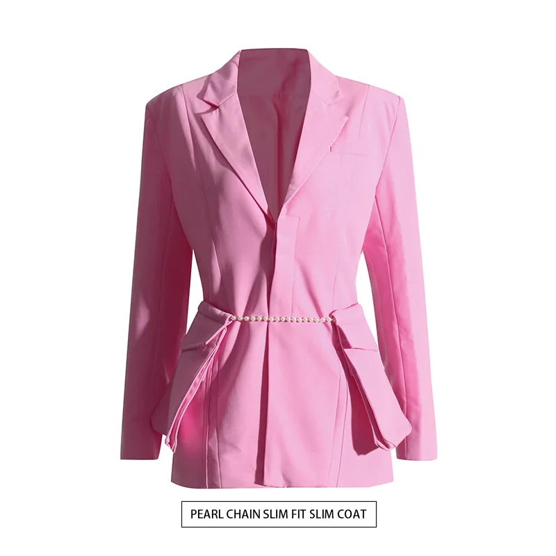 

Однотонный лоскутный блейзер с жемчугом, женский блейзер с зубчатым воротником и длинными рукавами, шикарные пиджаки с карманами, модные роскошные женские блейзеры