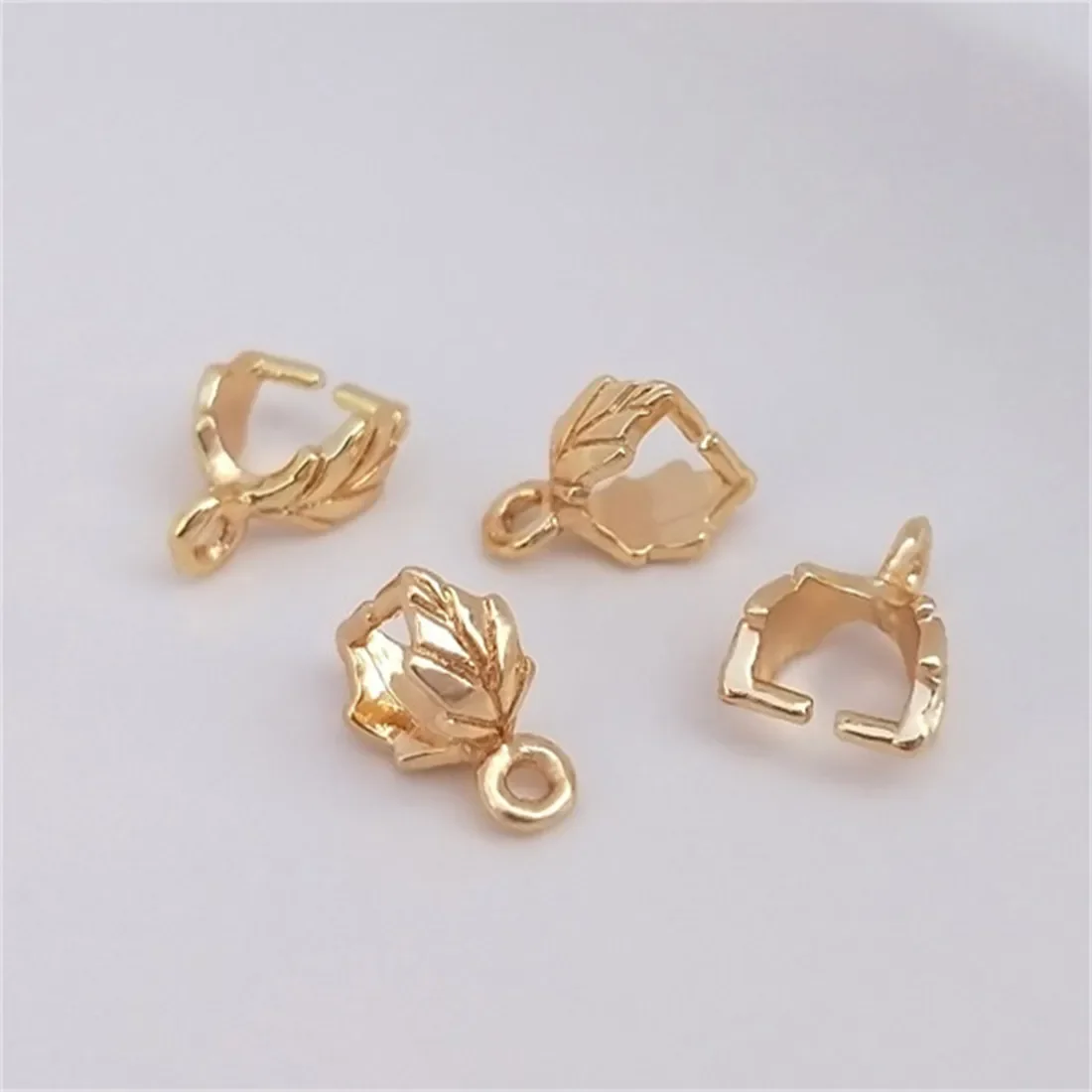 14K Gold-plated Copper Plated Tree Leaf Shaped Clip with Melon Seed Clasp Handcrafted DIY Crystal Jade Pendant Buckle Accessorie