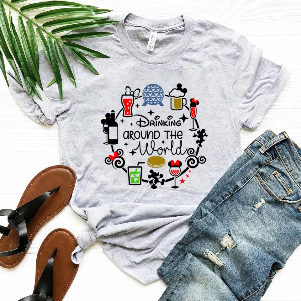 Drinking Around The World Shirt Snacking Around The World Tees Epcot Cool Fun Vacation T-Shirt Graphic T Shirts Casual Tops Tee