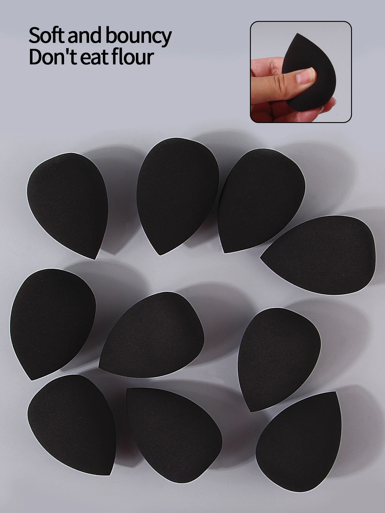 10 peças ovos de beleza pretos, ovos de esponja de dupla finalidade secos e molhados, sopros de pó de maquiagem, ovos de maquiagem especiais líquidos de base