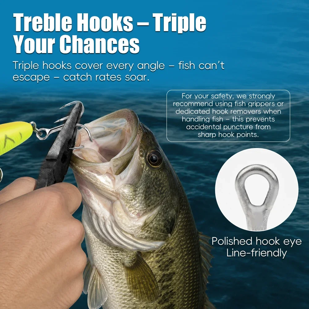 MEREDITH 3X High Strength Fishing Hook 10pcs Super Sharp Solid Size 6#/8# Treble Hooks Seawater Corrosion Resistance