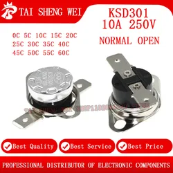 2PCS Bimetal Thermostat KSD301 10A 250V NO 0C 5C 10C 15C 20C 25C 30C 35C 40C 45C 50C 55C 60C Temperature Switch Thermal Control