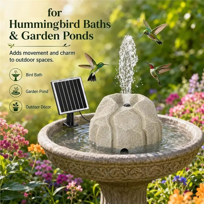 AB66-Solar Fountain For Bird Bath Solar Water Fountain For Bird Bath With 7W Water Pump, Fountain Pump For Birdbath, Garden, Pon