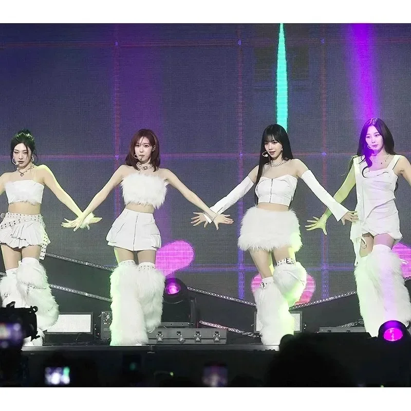 

Kpop женские групповые костюмы для джазовых танцев, белый тонкий жилет на бретельках, укороченные топы, сексуальная короткая юбка на молнии, сценическое представление, наряды для ночного клуба