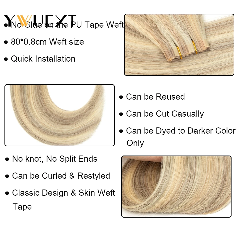 Invisible PU Skin Weft Human Hair Bundles No Glue Real Natural Long Tape Hair Seamless 12-20 inches 80cm Weft for Salon Supply