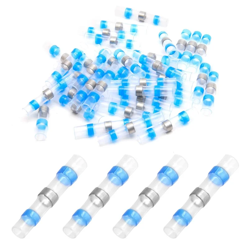 100pcs 16-14 AWG Wire Connector Waterproof Welding Sleeve Heat Shrinkable Butt Connector Self-Bonding Wire Connector