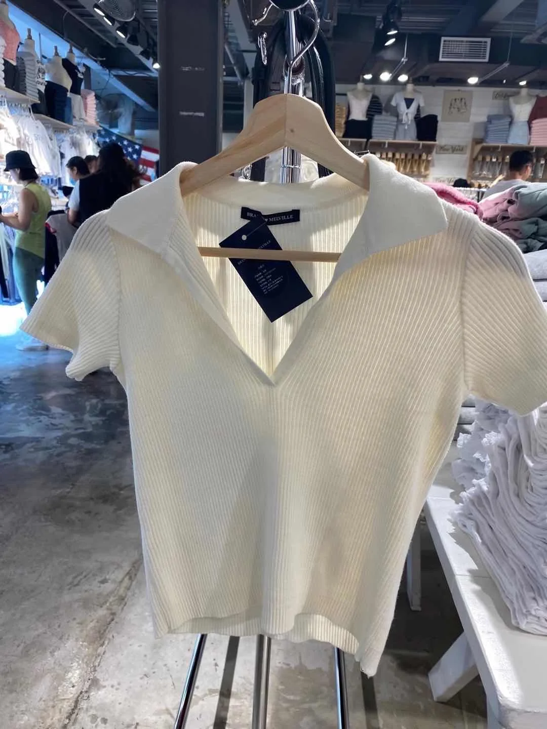 

Brandy Girl BM Autumn New Sle White Collared Slim Fit Crop Top ort Sve Knitted Sweater V-ne T-irt for Women