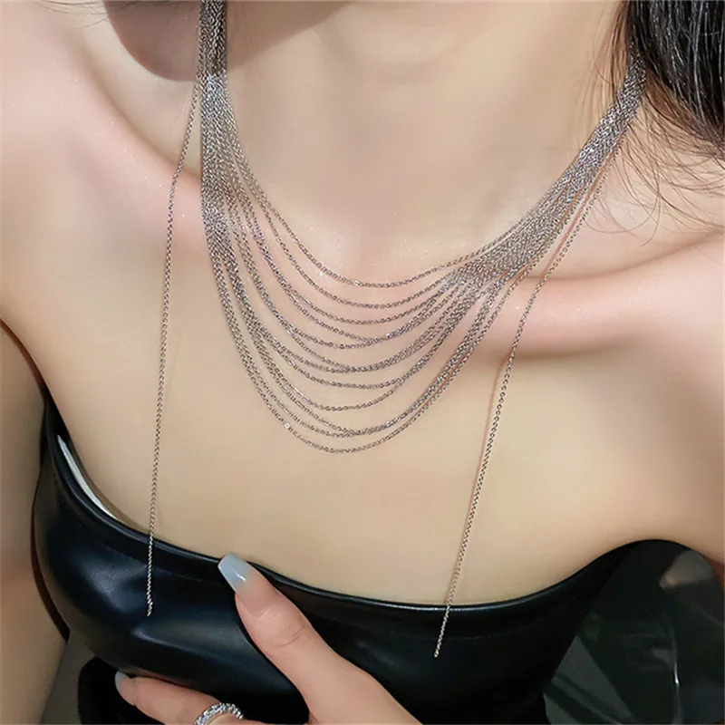 XIALUOKE Multilayer Metal Chain Tassel Short Necklace For Women Fashion Personality Clavicle Choker Necklaces Party Jewelry Gift