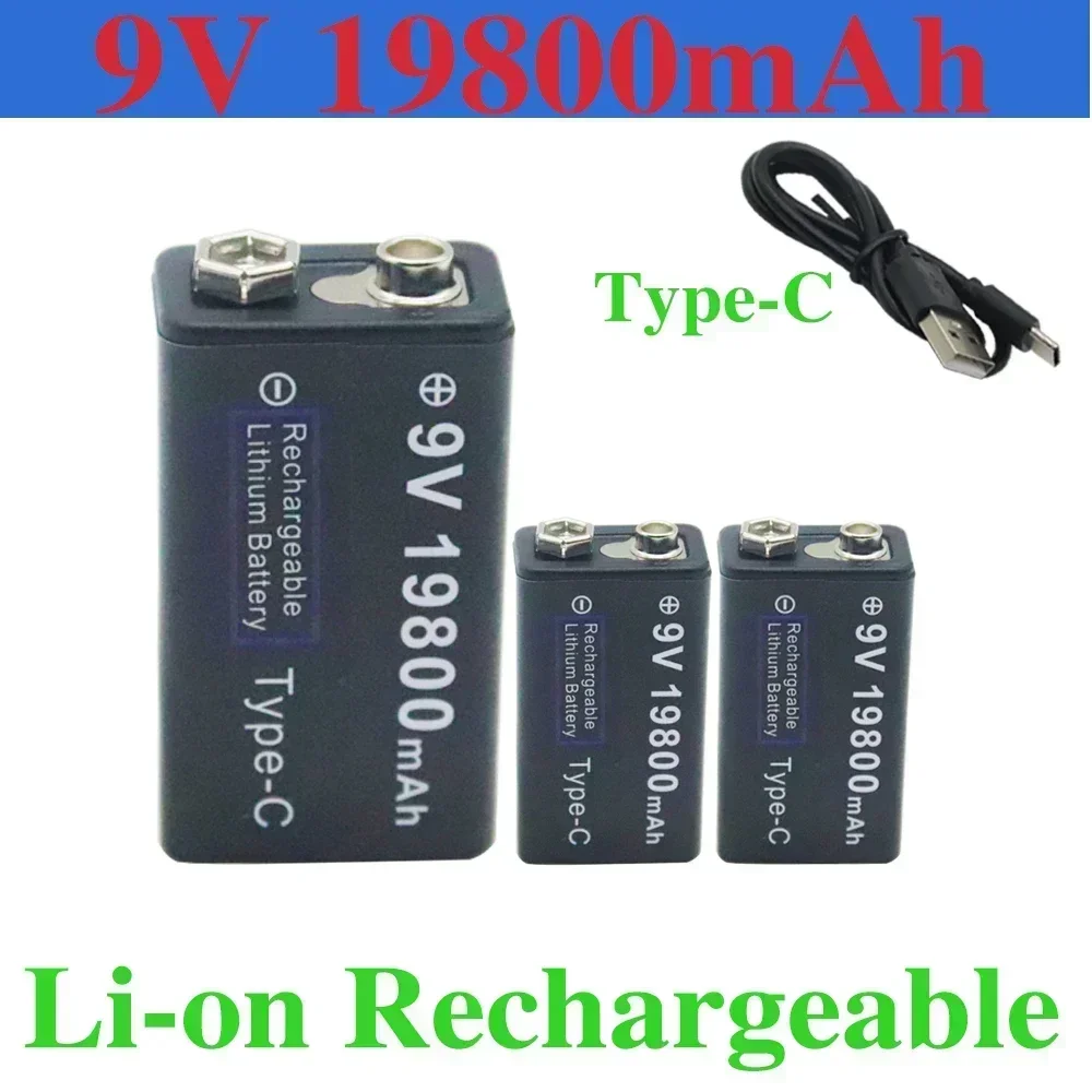 100% New 9V USB Rechargeable Li-Ion Battery 9V 19800mAh is Suitable For Camera and Other Series of Electronic Products+USB Line