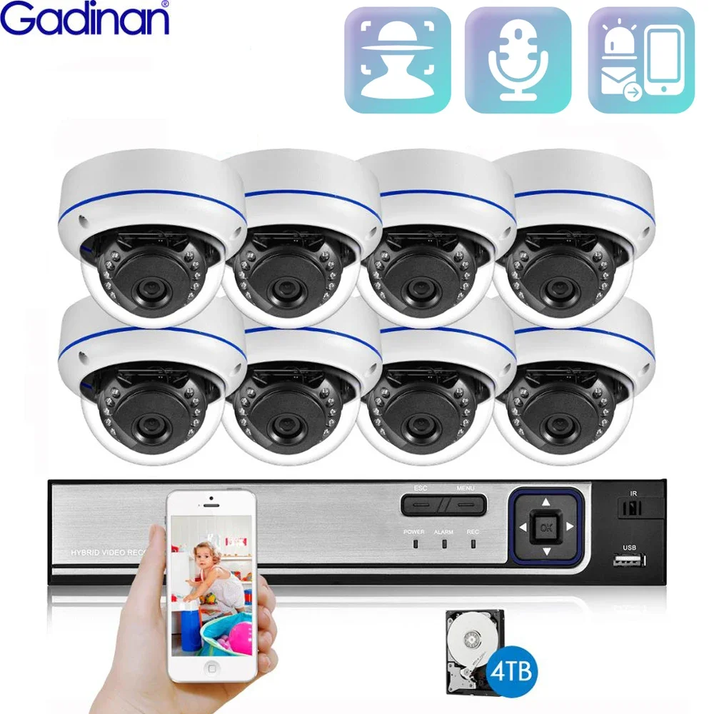 Gadinan Audio Record Dome Outdoor 5MP IP Camera Face Detection 8CH NVR Video Surveillance Set Motion Detection Alarm POE CCTV