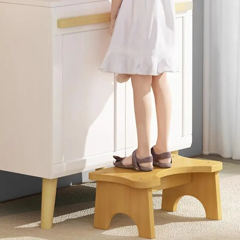 R1WB Sturdy Bamboo Toilet Step Stool Anti Slip Base Easy Carry designs for Home Bathroom
