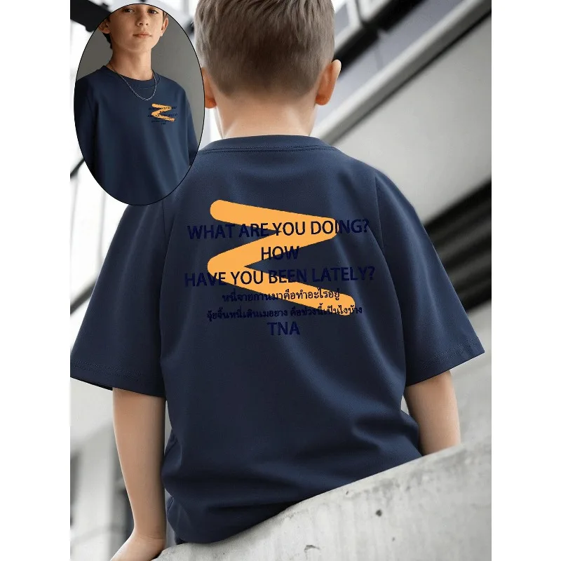 Qu'est-ce que tu fais? T-shirt en coton pour enfants Vitality Art, imprimé, doux, respirant, décontracté, style parent-enfant, tendance, style streetwear