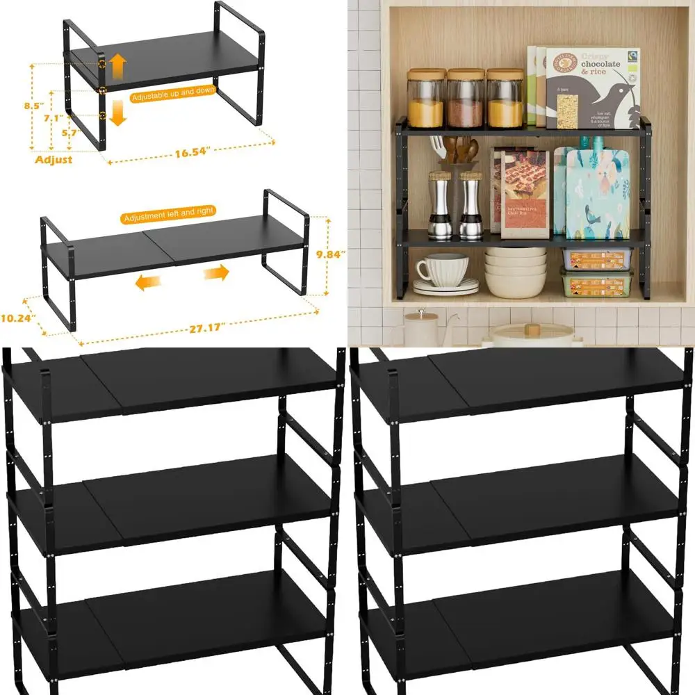 

Expandable Kitchen Cupboard Organizer, Stackable Shelf for Large Cabinets, 16-27 L x 10 W, Black, 3-Piece Set
